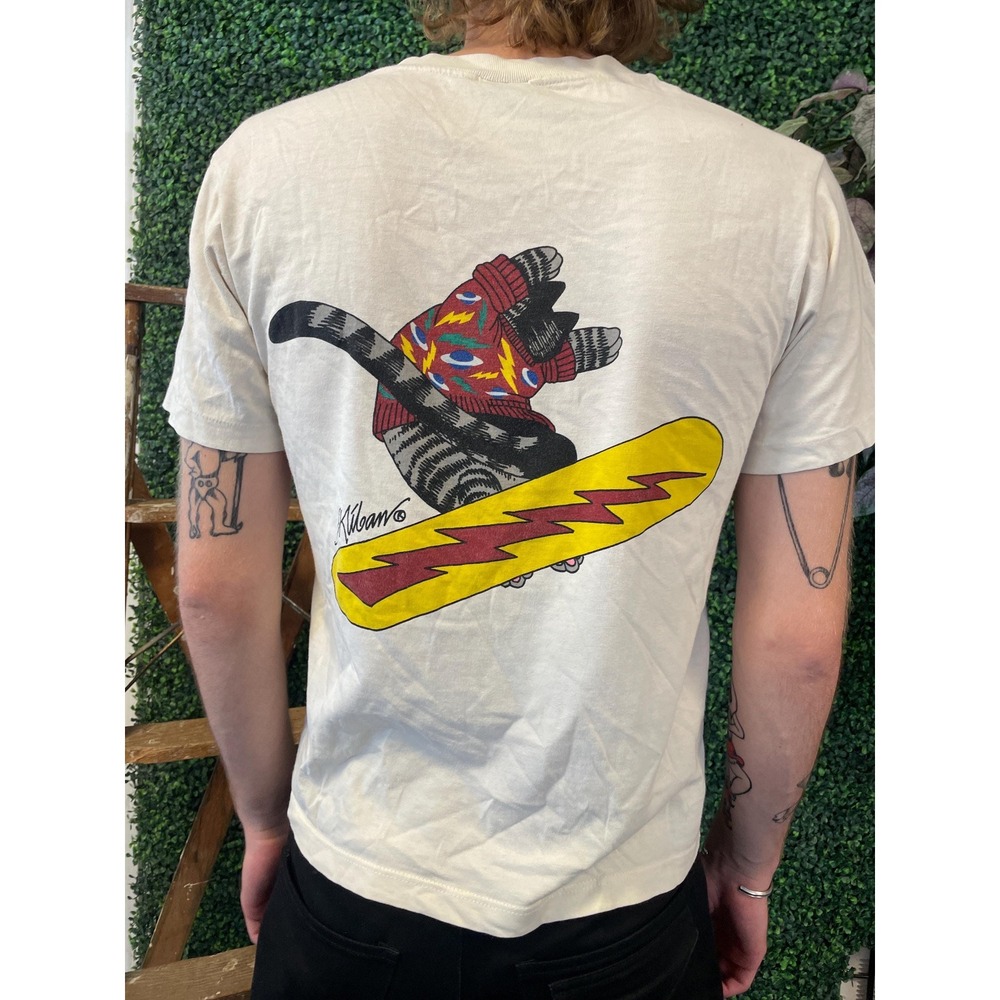 vtg 80s KILBAN CAT ART Tshirt medium // 90s vintage cartoon comic snowboard surf - Picture 2 of 6
